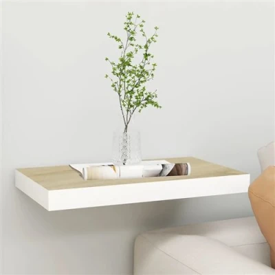 Afbeelding van Wandschap zwevend 40x23x3,8 cm MDF eikenkleurig en wit