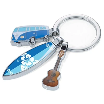 Afbeelding van TROIKA Surfmate T1 KR16 14/CH sleutelhanger, nostalgische sleutelhanger met 3 hangers, Bulli, surfplank, gitaar, glanzend, Meerkleurig, 10 cm, klassiek, klassiek