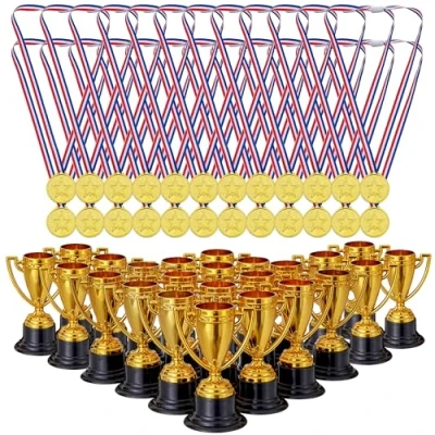 Afbeelding van THE TWIDDLERS 48 Delige Plastic Trofee &amp; Medailles Awards Winnaarset Perfect voor Wedstrijden, Voetbal, Dans, Erkenning Prestatie