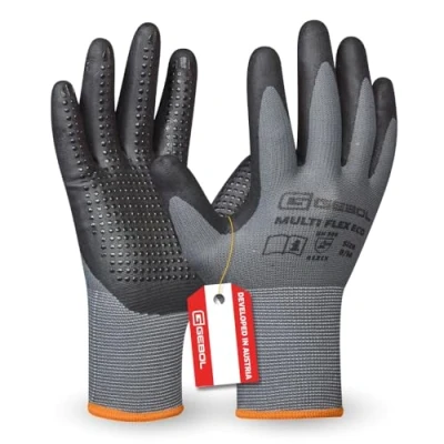 Afbeelding van Gebol Multi Flex Eco Werkhandschoenen met noppen, nitril handschoenen voor een veilige grip, heren, maat XL (maat 10), grijs, 1 paar