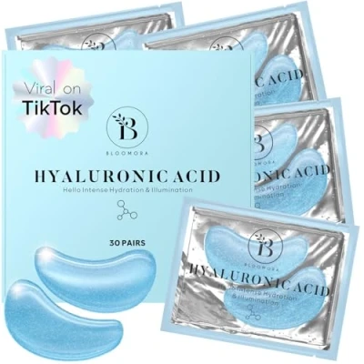 Afbeelding van BLOOMORA 30 paar hyaluronzuur oogpads met niacinamide en voor het verwijderen van donkere kringen rond de ogen