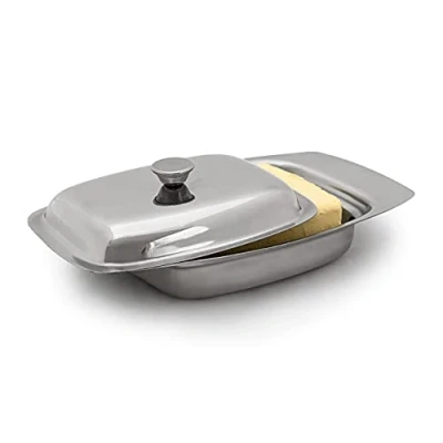 Afbeelding van Relaxdays botervloot rvs boterschaal met deksel bewaardoos boter boterhouder 250 g