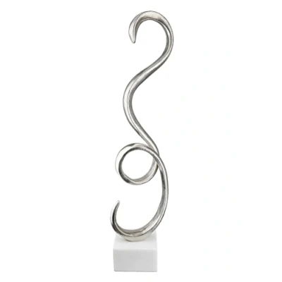 Afbeelding van Casablanca Groot decoratief figuur XXL decoratieve aluminium marmer kleur: zilver wit woonkamerdecoratie, verjaardagscadeau, hoogte 57 cm