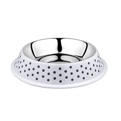 Afbeelding van Duvoplus Drinkbak Hond Eetkom Deco Fix Dots 2100ml Xl 32,3x32,3x6,1cm Wit 1st
