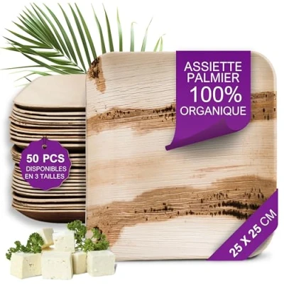 Afbeelding van Waipur Palmborden Bio 50 vierkante borden 25 x cm hoogwaardige wegwerpborden stabiel, natuurlijk en biologisch afbreekbaar vergelijkbaar bamboe servies