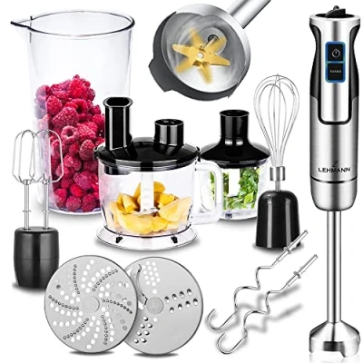 Afbeelding van Lehmann Chopsui Staafmixer, 1200 W, pureemixer met turbofunctie en snelheidsregeling, multifunctionele elektrische handmixer, inclusief 9 delige accessoireset