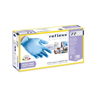 Afbeelding van Reflexx R77100/S Nitril handschoenen, poedervrij, maat S, lichtblauw, 100 stuks
