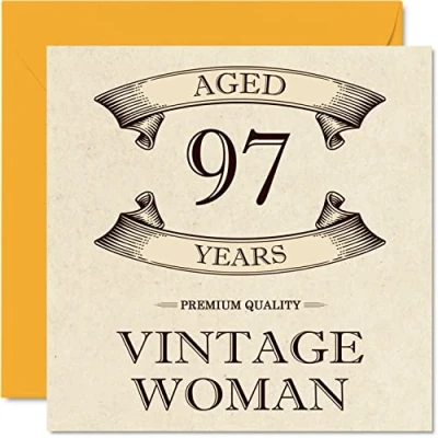 Afbeelding van Vintage verjaardagskaarten voor vrouwen, 97 jaar, grappige verjaardagskaart moeder, zus, vrouw, oma, tante, 145 mm x mm, wenskaart 97e kaart