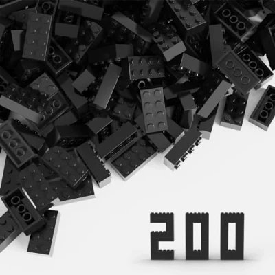 Afbeelding van Klassiek bulksteenblok 2 x 4, 200 stuks zwarte bouwstenen, compatibel met Lego 3001 onderdelen en onderdelen, creatief spel, grote merken (kleur: