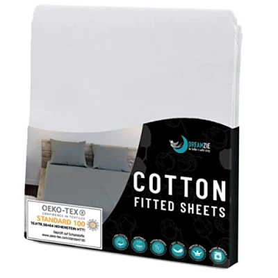Afbeelding van Hoeslaken Dreamzie, 100% polyester, voor matrassen 90 x 190/200 cm albastwit gecertificeerd zonder chemicaliën voelt fluweelzacht aan &amp; met elastische hoekflapjes