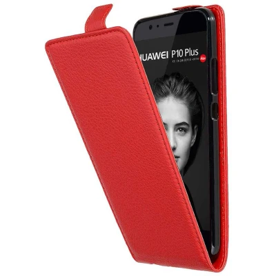 Afbeelding van Cadorabo Hoesje geschikt voor Huawei P10 PLUS in INFERNO ROOD Beschermhoes flip design Case Cover van getextureerd imitatieleer