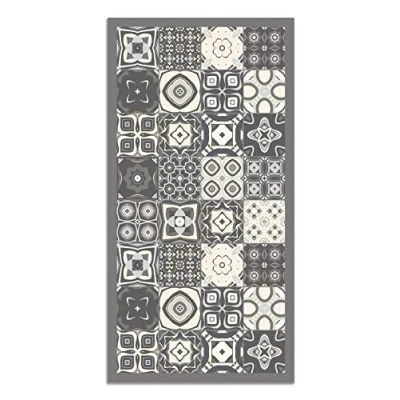 Afbeelding van Panorama Vloerkleed van vinyl, cementtegels 60 x 110 cm Keukentapijt pvc, linoleum, vinyl Antislip, wasbaar, vuurvast Tapijt voor keuken, kantoor, woonkamer Vloerbescherming, grijs