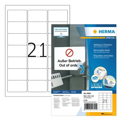 Image de Herma 10301 étiquettes amovibles A4 63,5 x 38,1 mm (2100 étiquettes) blanc