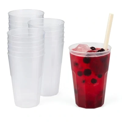 Afbeelding van Silverkitchen 30 x cocktailbekers 0,3 L transparant van PP 6 hoekig Made in Germany hard plastic drinkbekers onbreekbare cocktailbeker herbruikbaar