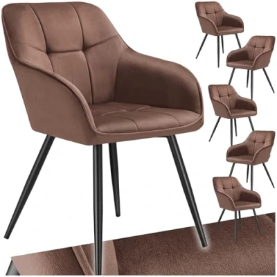 Afbeelding van tectake® Gestoffeerde stoel 6 Eetkamerstoelen Fluweeloptiek stikpatroon gecapitonneerd set van bruin / zwart