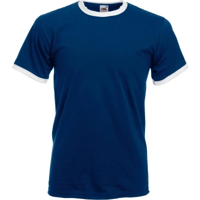 Afbeelding van Fruit Of The Loom Heren Ringer T shirt met korte mouwen (Marine/ Wit)