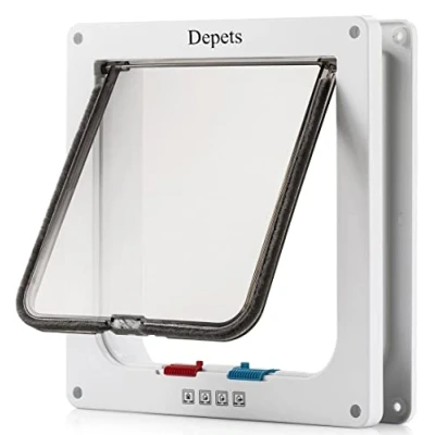 Afbeelding van Depets Grote kattendeur (buitenmaat 25,1 x 23,4 cm), 4 weg afsluitbare kattenklep voor binnen en buitendeuren, weerbestendige huisdierdeur