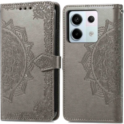 Afbeelding van iMoshion Hoesje Geschikt voor Xiaomi Redmi Note 13 Pro (5G) / Poco X6 Met Pasjeshouder Mandala Bookcase Grijs