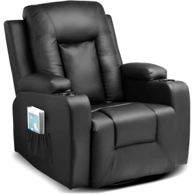 Afbeelding van COMHOMA Fauteuil de Relaxation Massage avec Fonction allongée Chauffage par Vibration Dossier épais et accoudoirs Bascule Pivotant à 360 Noir