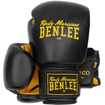 Afbeelding van BENLEE Rocky Marciano Uniseks Draco lederen bokshandschoen voor volwassenen, zwart/geel, 12 oz EU