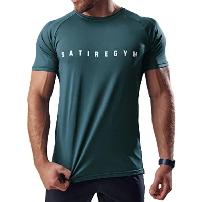Afbeelding van Satire Gym® heren fitness T shirt slim fit functioneel en sneldrogend sportshirt voor met korte mouwen als spiershirt, petrol