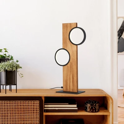 Afbeelding van Brilliant lamp Cheesy LED tafellamp 40cm mat zwart/hout metaal bruin 12 W geïntegreerd