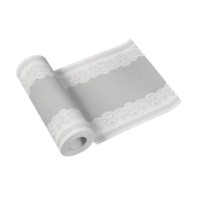 Afbeelding van PAW tafelloper Airlaid (40 x 2400 cm) I elke 120 cm geperforeerd tafeldecoratie verjaardag wegwerp ideaal voor doop, bruiloft, Royal Lace (zilver)