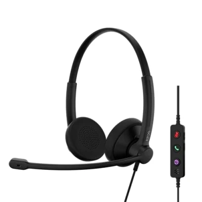 Afbeelding van EPOS Impact 100 MS casque stéréo USB C+A avec microphone, certifié Microsoft Teams, micro antibruit, léger, contrôle des appels, adaptateur USB, coussinets souples, professionnel UC