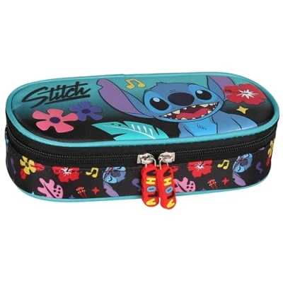 Afbeelding van DISNEY Stitch Mint zwart COMPARTIMENTEN etui voor schoolpotloden, zakje meisje 5x20x9cm