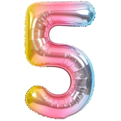 Afbeelding van Jonami ballon met nummer 5, voor 5e verjaardag, in veelkleurig metallic pastel, XXL, gigantisch, 100 cm decoratie lucht of helium