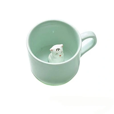Afbeelding van Koffie melk thee keramische mok 3D Dier ochtendschaal beste cadeau voor ochtenddrank en bruiloften, verjaardagen, Vaderdag BigNoseDeer (kat)
