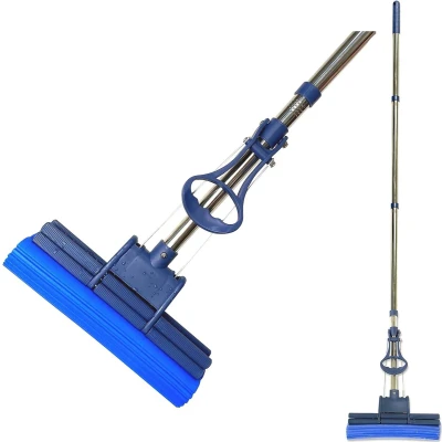 Afbeelding van Vloermop / wringmop wisser met wringfunctie extra absorberend PVA spons en segmenthandgreep van roestvrij staal