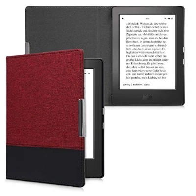 Afbeelding van kwmobile hoes geschikt Voor Kobo Aura H2O Edition 1 Canvas beschermhoes in donkerrood / zwart e reader
