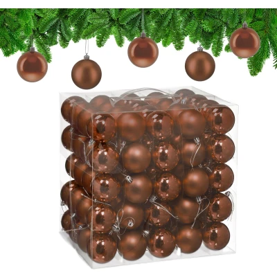 Afbeelding van Relaxdays Boule de Noël, lot Pratique 100, Plastique Robuste, pour décorer Le Sapin, diamètre : 6 cm, Marron