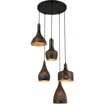 Afbeelding van Hanglamp Fuoco Bruin Zwart 5 Lichts Ø 40cm E27 Fitting