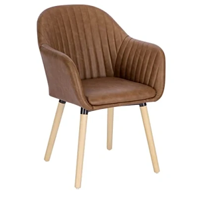 Afbeelding van WOLTU Eetkamerstoel van kunstleer, oppervlak en poten massief hout, relaxstoel, woonkamerstoel, bruin, 1 stuks, BH336br