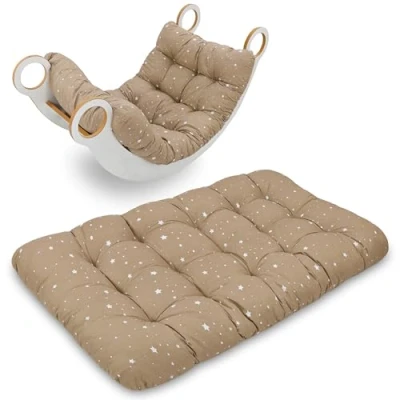 Afbeelding van Matelas de sol enfant 60x120 cm bébé coussin doux en coton pour arche d&#039;escalade et jouet Montessori tapis d&#039;eveil bebe coin lecture Beige avec étoiles blanches