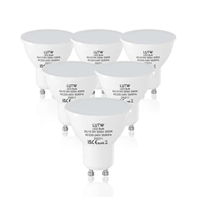 Afbeelding van LUTW GU10 LED lampen, 5 W komt overeen met 40 W, spots 3000 K warm licht, 505 lumen energiebesparende lamp, lange levensduur, laag verbruik, niet dimbaar, 6 stuks.