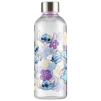 Afbeelding van Disney Stitch Waterfles, 850 ml, BPA vrij, transparant, kunststof, versterkt, waterdicht, zonder rietje, accessoires, officieel Stitch, cadeau idee,