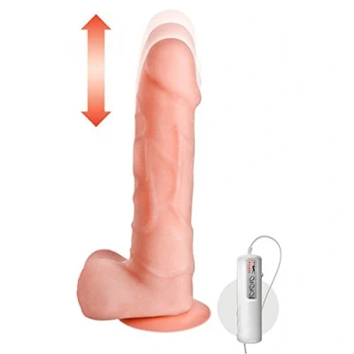 Afbeelding van Real Body Stotende Vibrator met Zuignap en Afstandsbediening beige