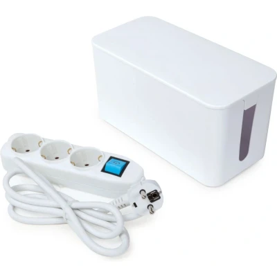 Afbeelding van Perel Contactdoos Met 3 Stopcontacten En Schakelaar, Inclusief Kabelbox, Wit, Voor Nederland
