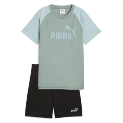 Afbeelding van Puma LOGO TEE AND Shorts Unisex SET Sport Tshirt voor kinderen, Maat: 140, Green moon
