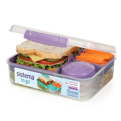 Afbeelding van Sistema TO GO Bento Box 1,65 liter schoollunchbox met vakken en snackpot BPA vrij 1 stuk mistpaars