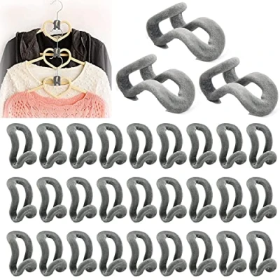 Afbeelding van 30 stuks vlokhaken voor kleding, kledingrek met mini vlokken, haken kleerhangers, bespaart ruimte in de kledingkast (grijs)