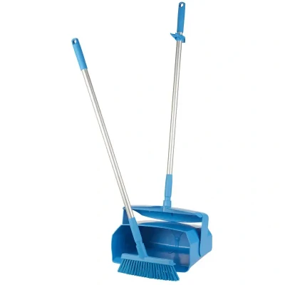 Afbeelding van Vikan Dustpans with Long Handle Hygiene Combination Set Dust Pan 350mm Blue Medium Sweeper 250mm and ALU Steel 840mm