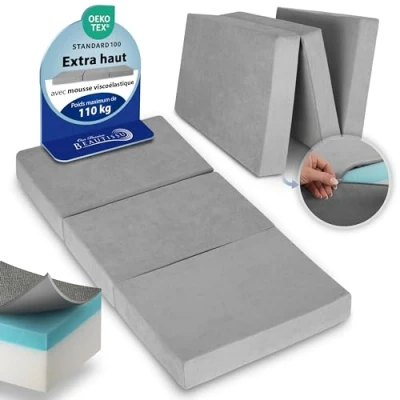 Afbeelding van Beautissu VS95 Premium Opvouwbaar Matras 1 Persoons 90x200cm Extra Dik 14cm Traagschuim Vouwmatras H3 Wasbare Hoes Eenvoudig Transport Grijs
