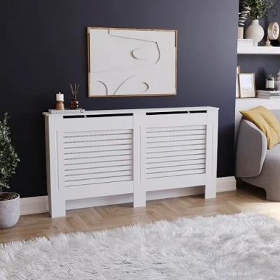 Afbeelding van Vida Designs Radiatorbekleding Milton modern wit gelakt MDF L 82 x 152 19 cm