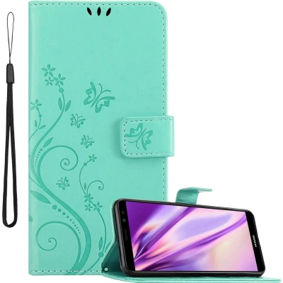Afbeelding van Cadorabo Hoesje geschikt voor Huawei MATE 10 LITE in BLOEMEN TURKOOIS Beschermhoes bloemmotief met magnetische sluiting, standfunctie en kaartsleuven Book Case Cover Etui