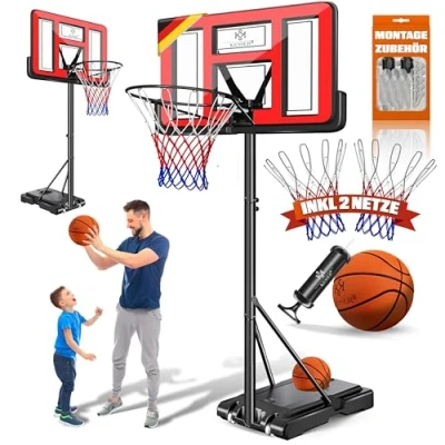 Afbeelding van KESSER® Basketbalset Basketbalring met Basketbalstandaard in Hoogte Verstelbaar 230cm 305cm Inclusief Basketbal + Pomp Basketbalpaal voor Buiten en Binnen Rood