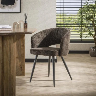 Afbeelding van Hoyz Collection Armstoel Boucle Salon Tissee Cargo Bruin Set van 2